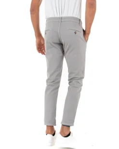 Pantaloni Uomo Slim Cotone Elastico Classico Tasche America Basic Grigio Chiaro GIOSAL-P5008A