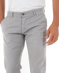 Pantaloni Uomo Slim Cotone Elastico Classico Tasche America Basic Grigio Chiaro GIOSAL-P5008A