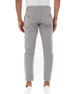 Pantaloni Uomo Slim Cotone Elastico Classico Tasche America Basic Grigio Chiaro GIOSAL-P5008A