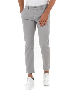 Pantaloni Uomo Slim Cotone Elastico Classico Tasche America Basic Grigio Chiaro GIOSAL-P5008A