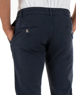 Pantaloni Uomo Slim Cotone Elastico Classico Tasche America Basic Blu GIOSAL-P5002A
