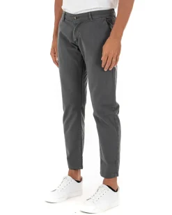 Pantaloni Uomo Slim Cotone Elastico Classico Tasche America Basic Grigio Scuro GIOSAL-P5001A