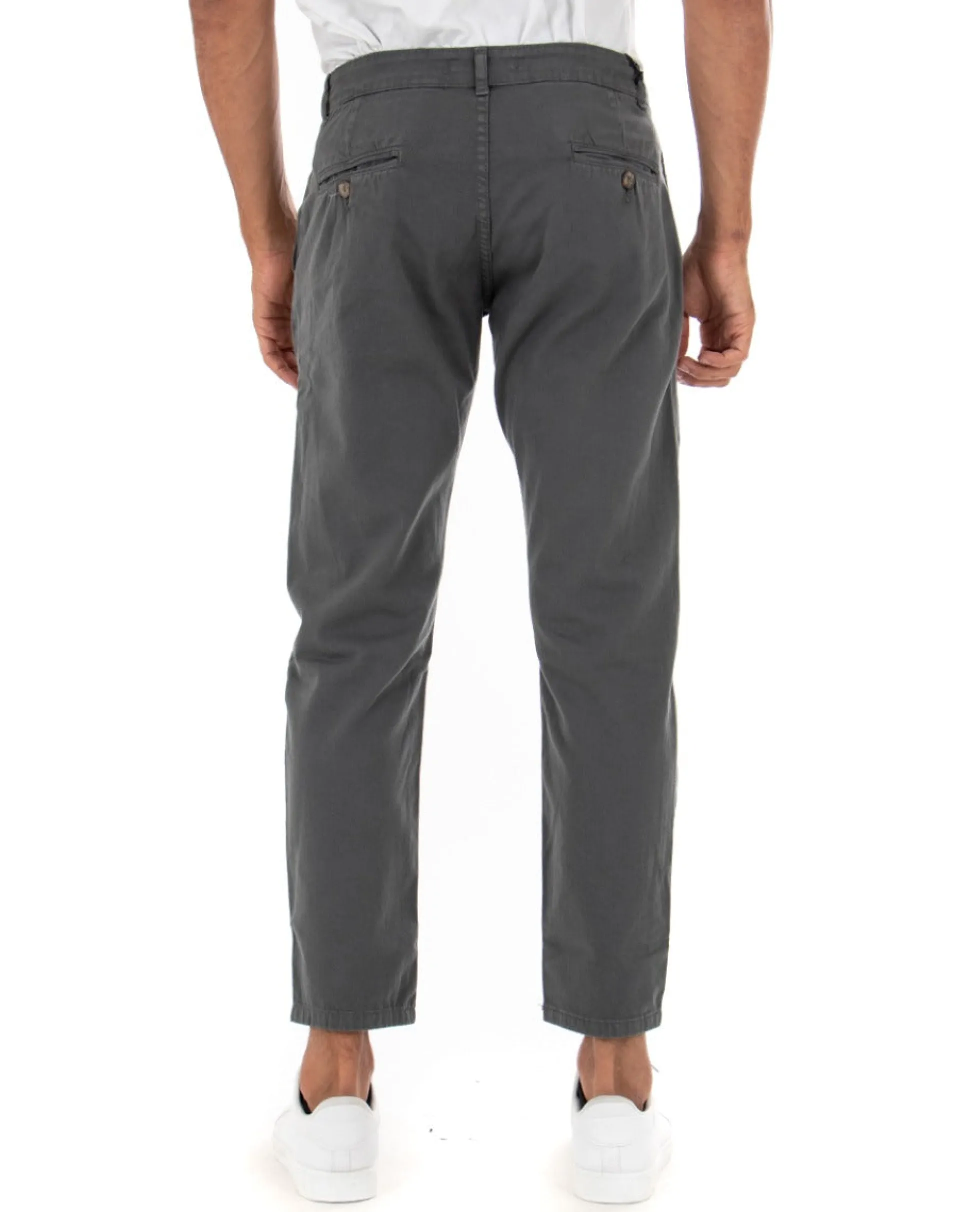 Pantaloni Uomo Slim Cotone Elastico Classico Tasche America Basic Grigio Scuro GIOSAL-P5001A