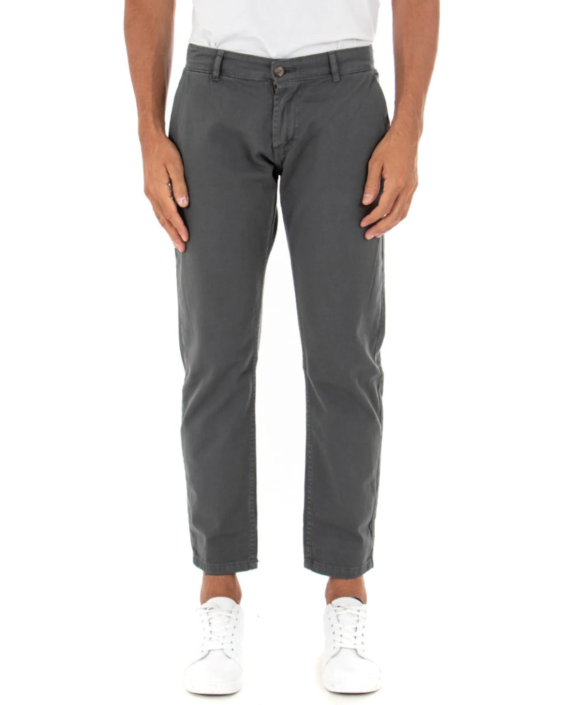 Pantaloni Uomo Slim Cotone Elastico Classico Tasche America Basic Grigio Scuro GIOSAL-P5001A