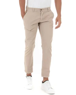 Pantaloni Uomo Slim Cotone Elastico Classico Tasche America Basic Beige GIOSAL-P5003A