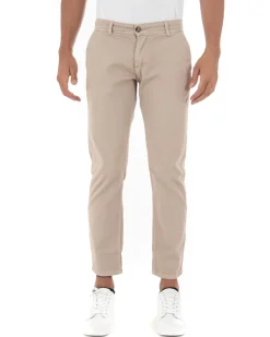 Pantaloni Uomo Slim Cotone Elastico Classico Tasche America Basic Beige GIOSAL-P5003A