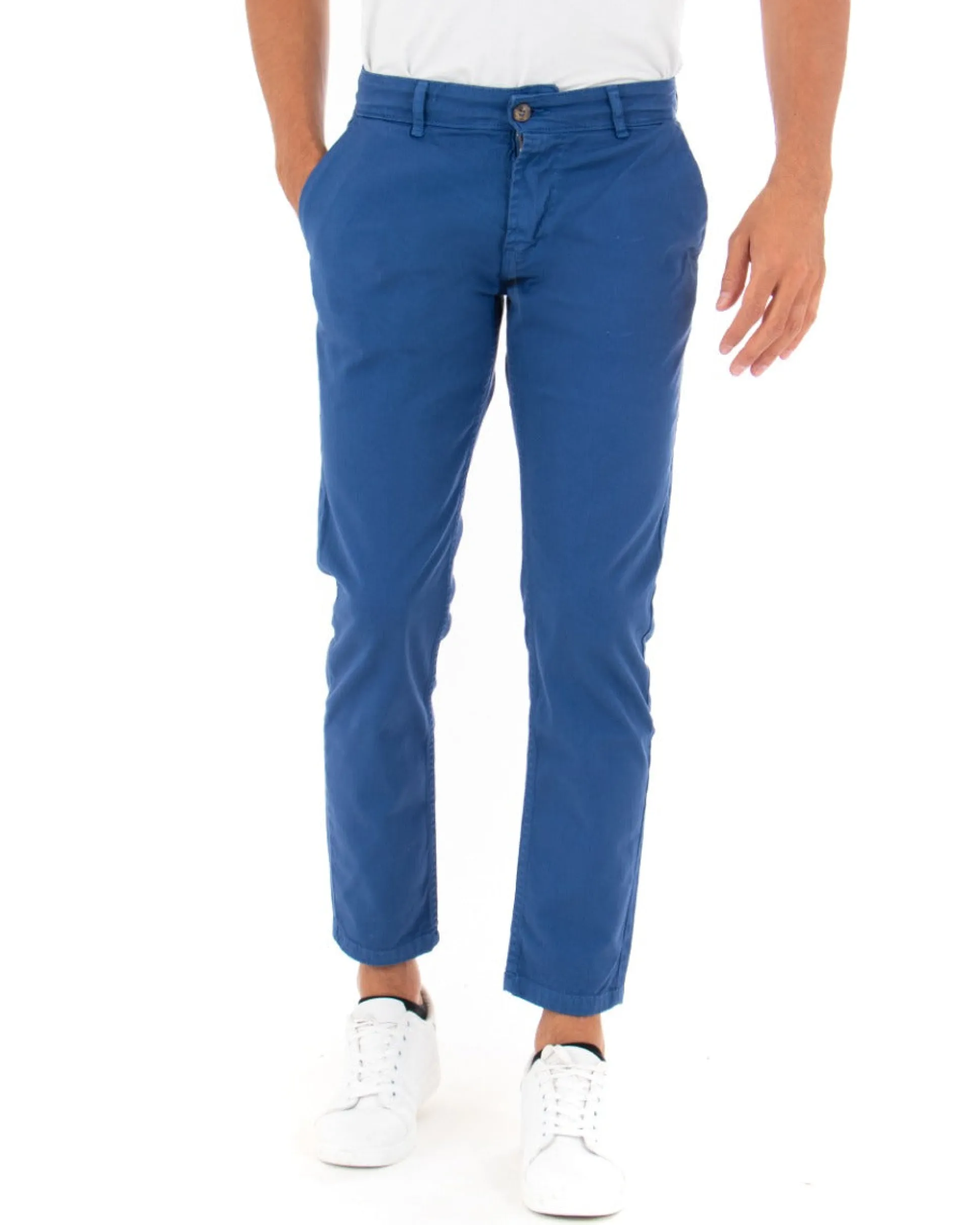 Pantaloni Uomo Slim Cotone Elastico Classico Tasche America Basic Blu Royal GIOSAL-P5007A