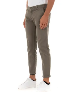 Pantaloni Uomo Slim Cotone Elastico Classico Tasche America Basic Fango GIOSAL-P5588A