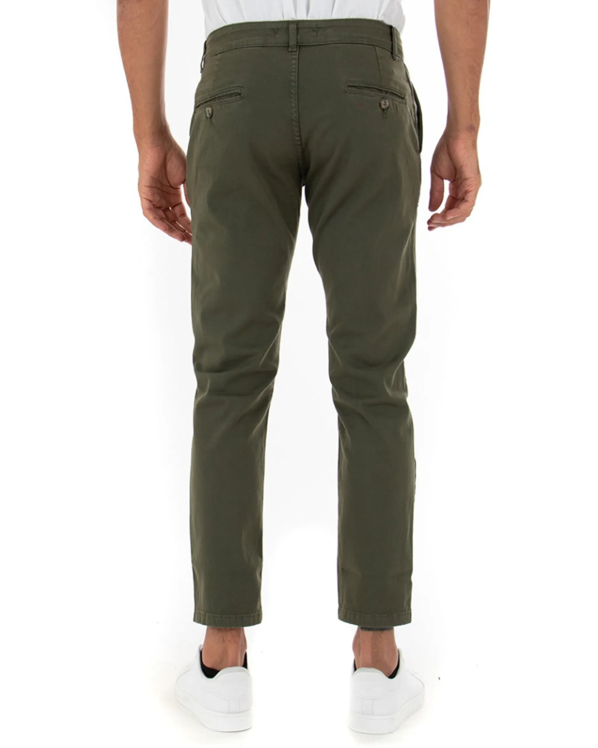Pantaloni Uomo Slim Cotone Elastico Classico Tasche America Basic Verde GIOSAL-P5005A