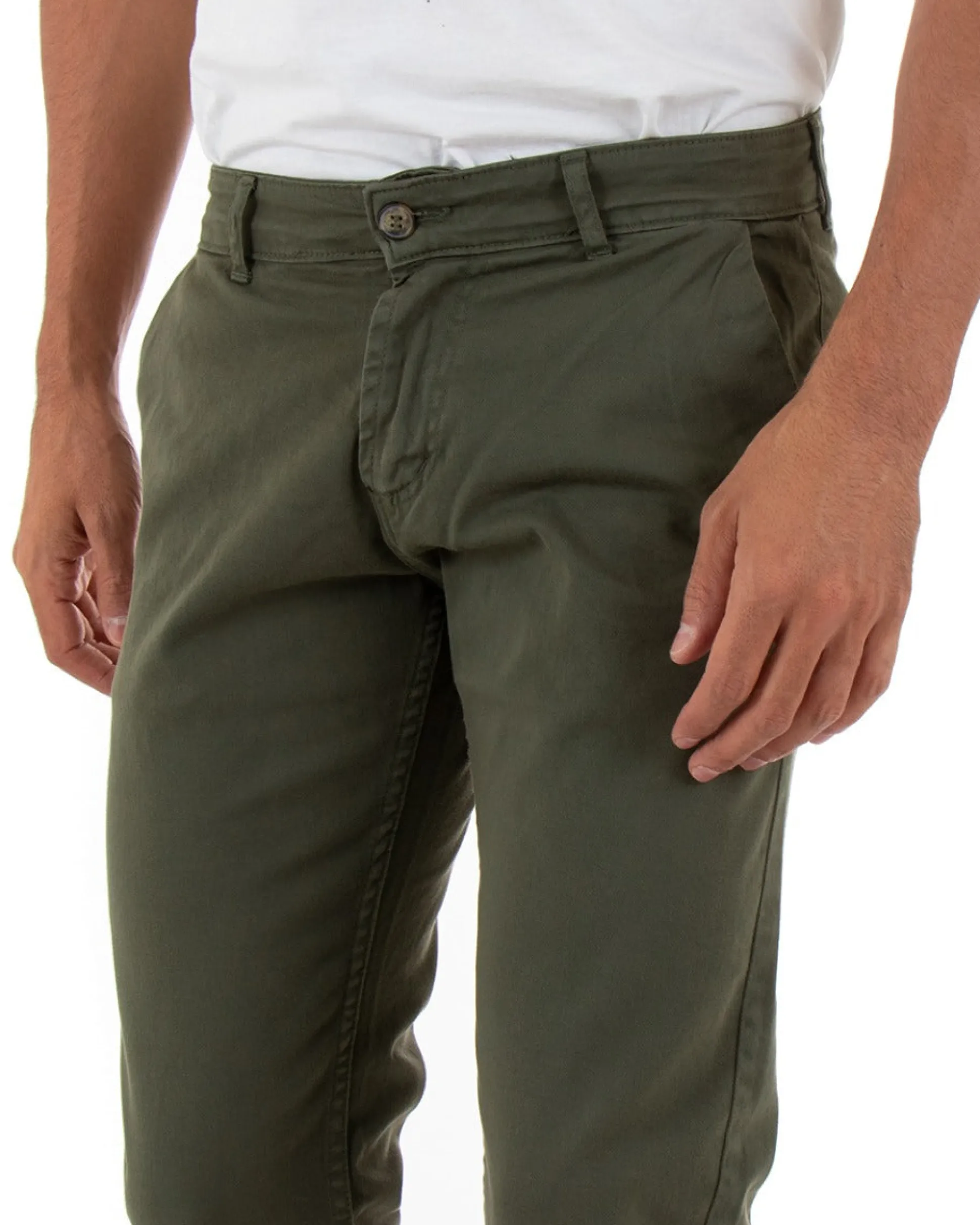 Pantaloni Uomo Slim Cotone Elastico Classico Tasche America Basic Verde GIOSAL-P5005A
