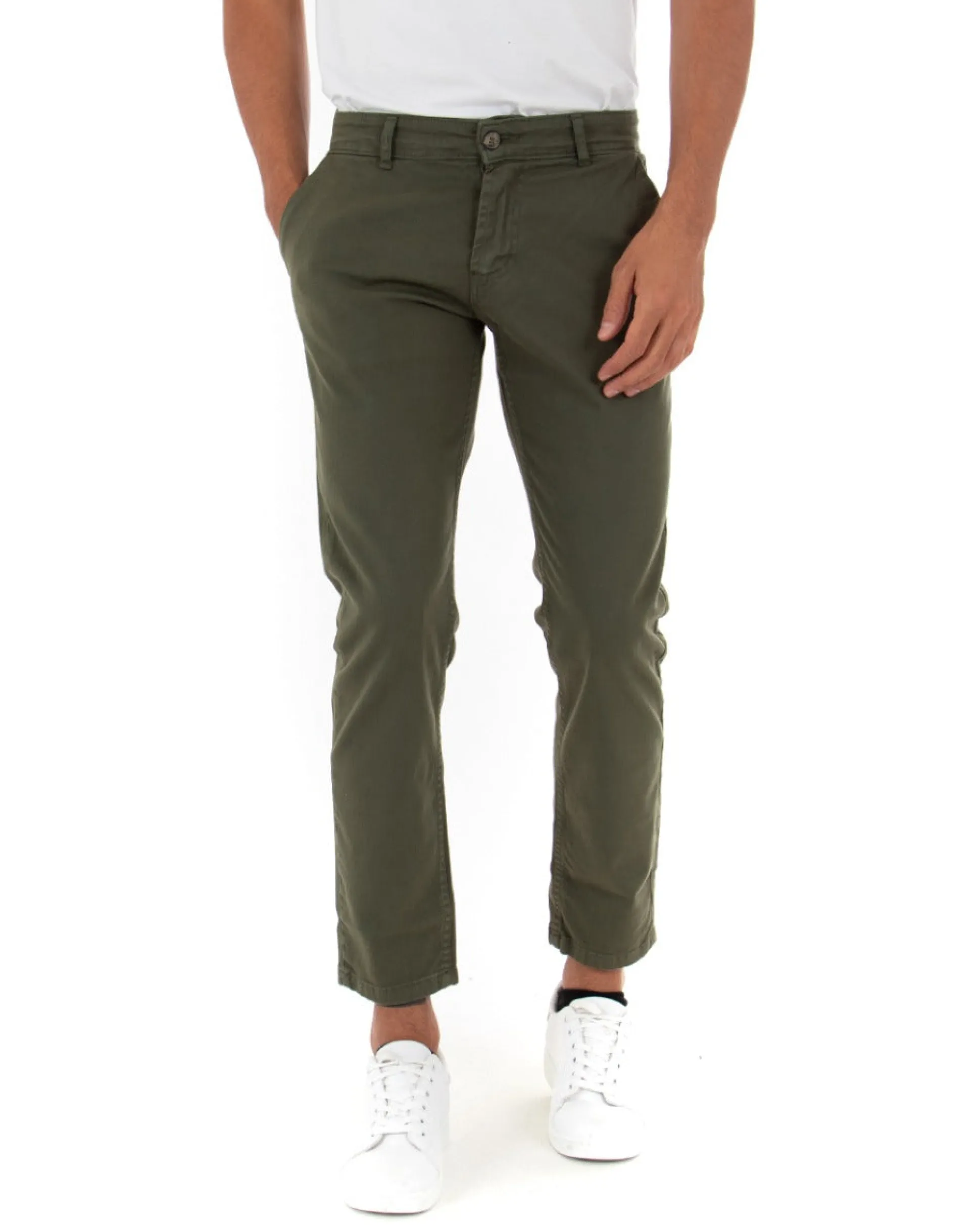 Pantaloni Uomo Slim Cotone Elastico Classico Tasche America Basic Verde GIOSAL-P5005A