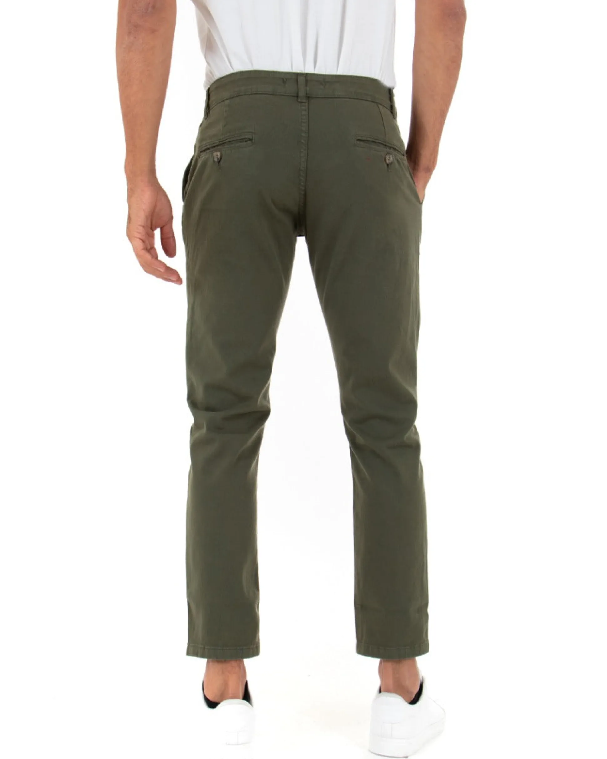 Pantaloni Uomo Slim Cotone Elastico Classico Tasche America Basic Verde GIOSAL-P5005A