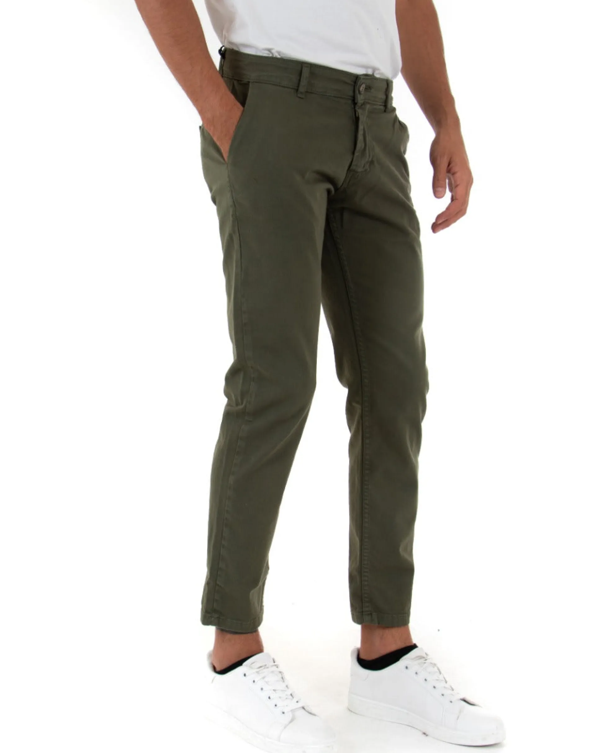 Pantaloni Uomo Slim Cotone Elastico Classico Tasche America Basic Verde GIOSAL-P5005A