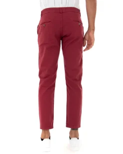 Pantaloni Uomo Slim Cotone Elastico Classico Tasche America Basic Bordeaux GIOSAL-P5006A