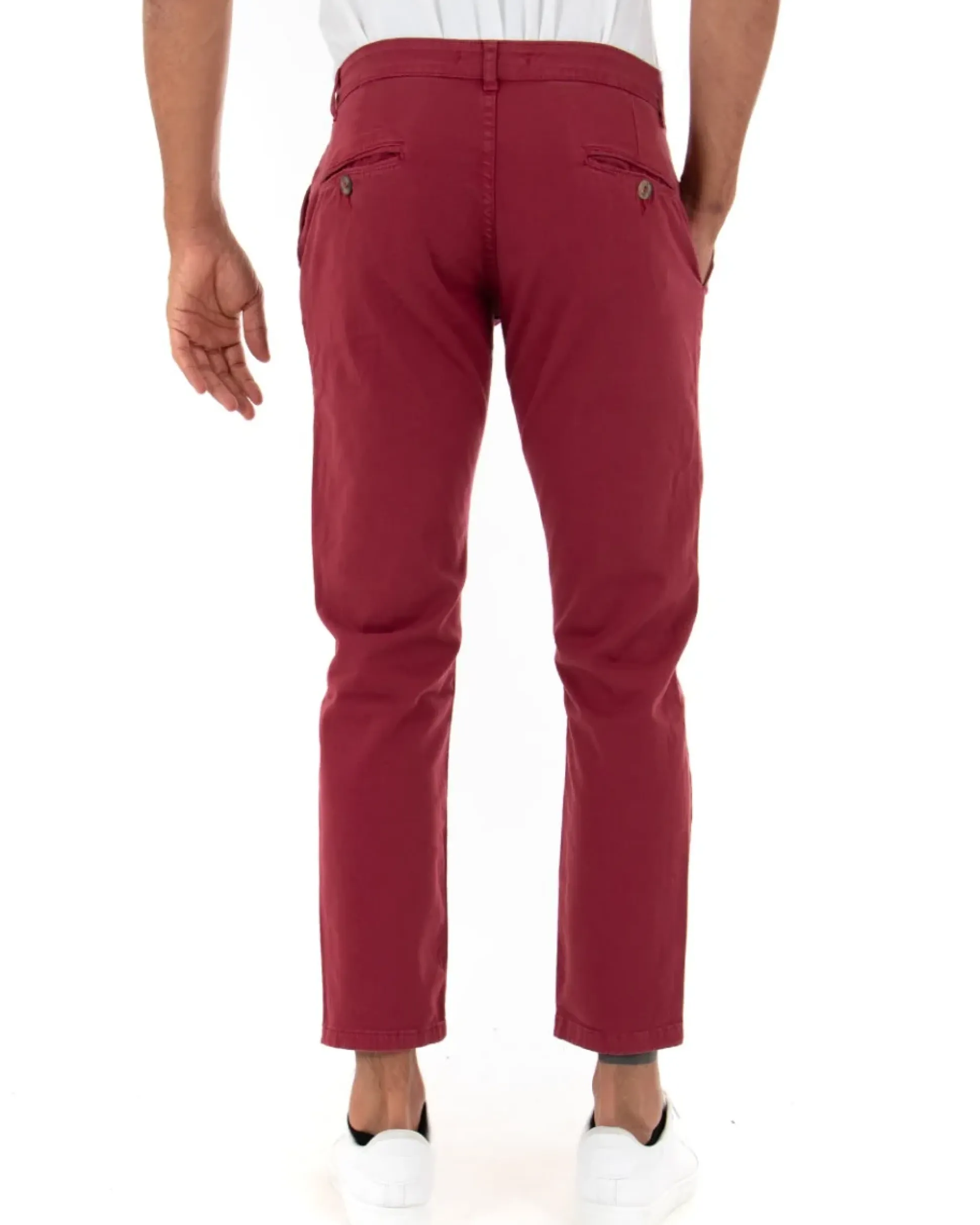 Pantaloni Uomo Slim Cotone Elastico Classico Tasche America Basic Bordeaux GIOSAL-P5006A