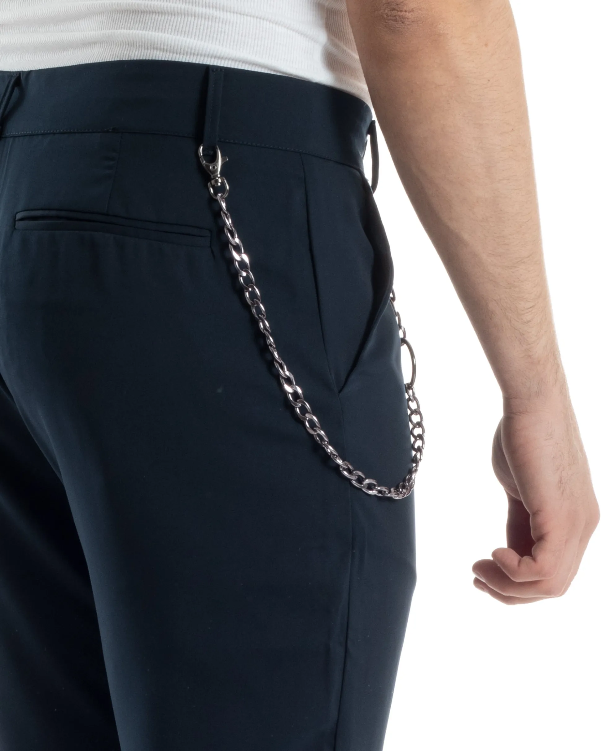 Pantaloni Uomo Tasca America Viscosa Abbottonatura Allungata Capri Casual Blu GIOSAL-P6059A