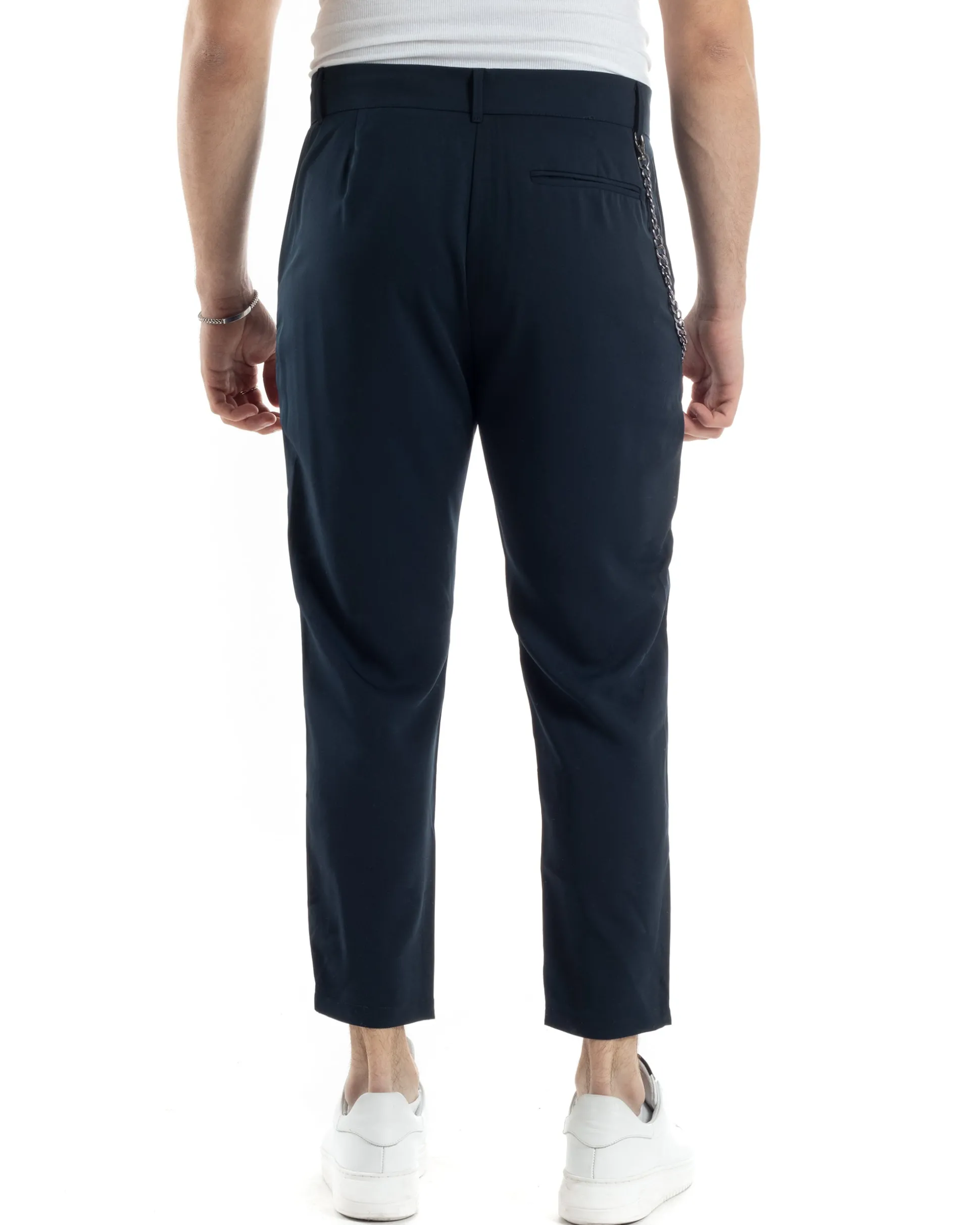 Pantaloni Uomo Tasca America Viscosa Abbottonatura Allungata Capri Casual Blu GIOSAL-P6059A
