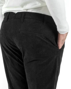 Pantaloni Uomo Tasca America Classico Velluto Costine Nero Casual GIOSAL-P6004A