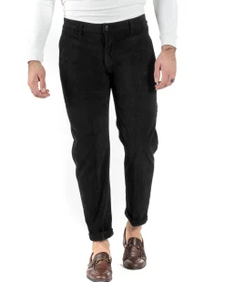Pantaloni Uomo Tasca America Classico Velluto Costine Nero Casual GIOSAL-P6004A