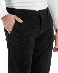 Pantaloni Uomo Tasca America Classico Velluto Costine Nero Casual GIOSAL-P6004A