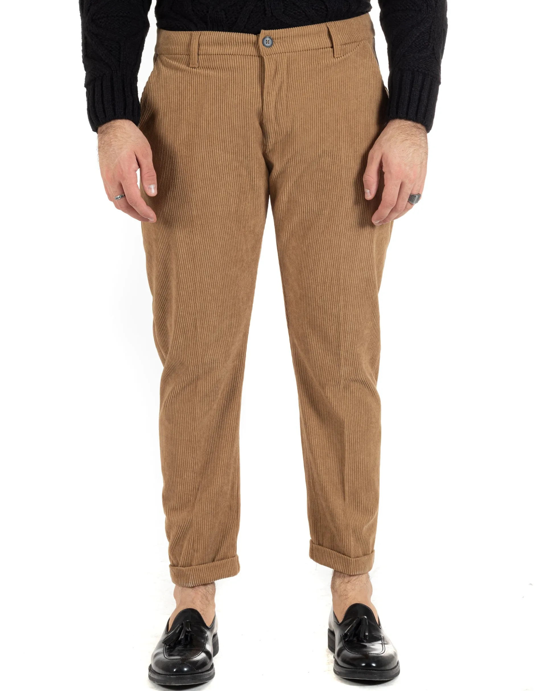 Pantaloni Uomo Tasca America Classico Velluto Costine Camel Casual GIOSAL-P6001A
