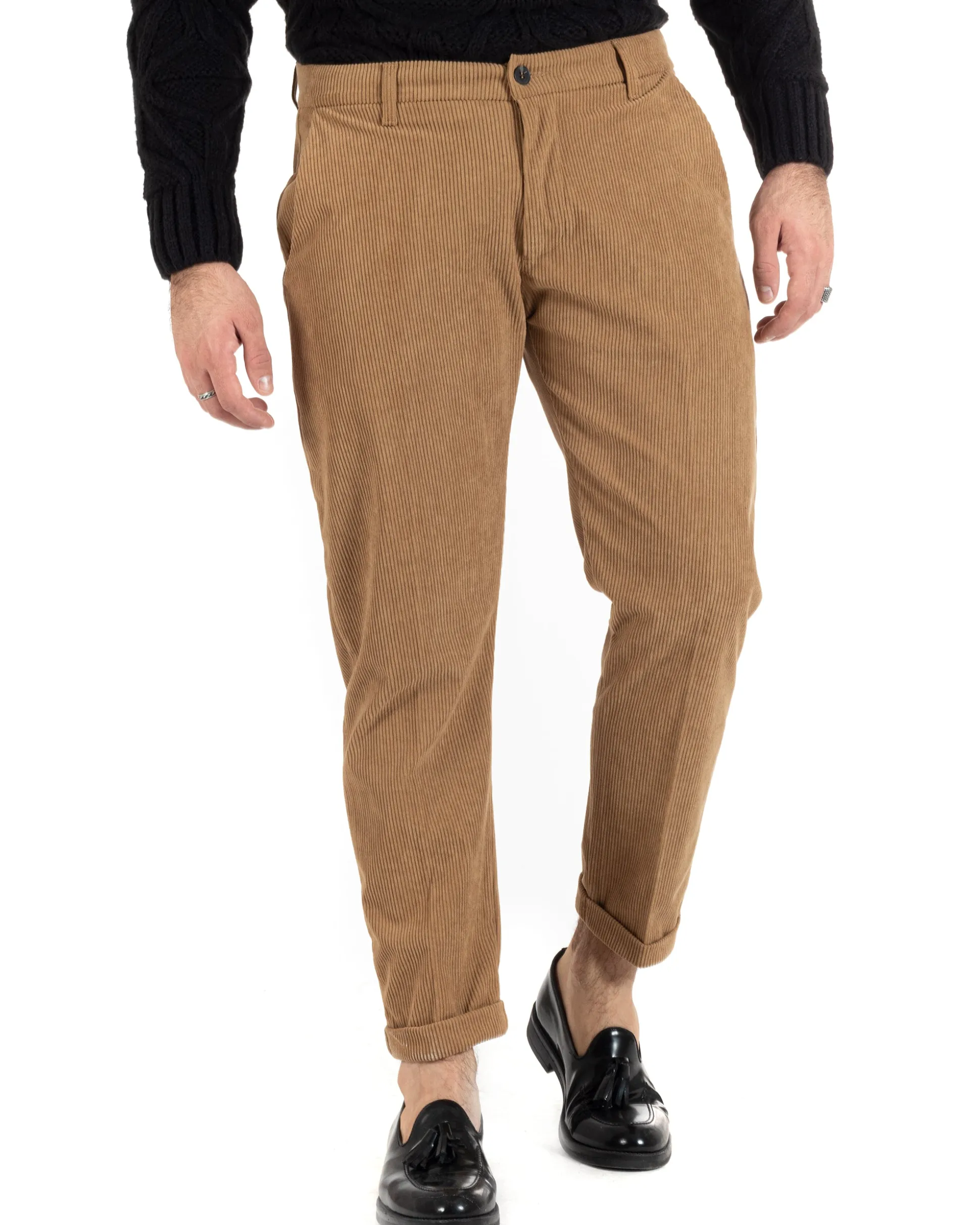 Pantaloni Uomo Tasca America Classico Velluto Costine Camel Casual GIOSAL-P6001A