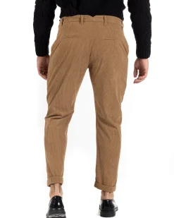 Pantaloni Uomo Tasca America Classico Velluto Costine Camel Casual GIOSAL-P6001A