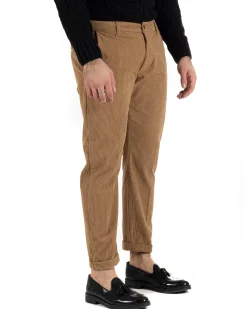 Pantaloni Uomo Tasca America Classico Velluto Costine Camel Casual GIOSAL-P6001A