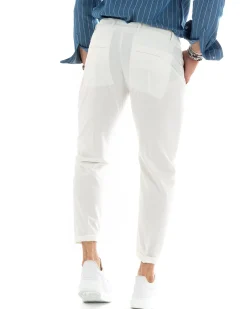 Pantaloni Uomo Tasca America Chinos Lungo Classico Slim Casual Tinta Unita Bianco GIOSAL-P6162A