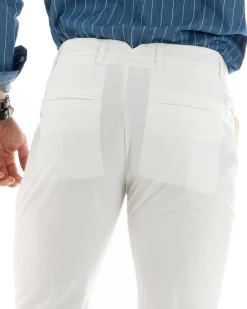 Pantaloni Uomo Tasca America Chinos Lungo Classico Slim Casual Tinta Unita Bianco GIOSAL-P6162A