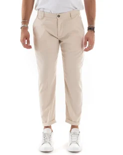 Pantaloni Uomo Tasca America Chinos Lungo Classico Slim Casual Tinta Unita Beige GIOSAL-P6165A