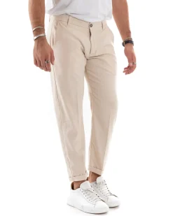 Pantaloni Uomo Tasca America Chinos Lungo Classico Slim Casual Tinta Unita Beige GIOSAL-P6165A