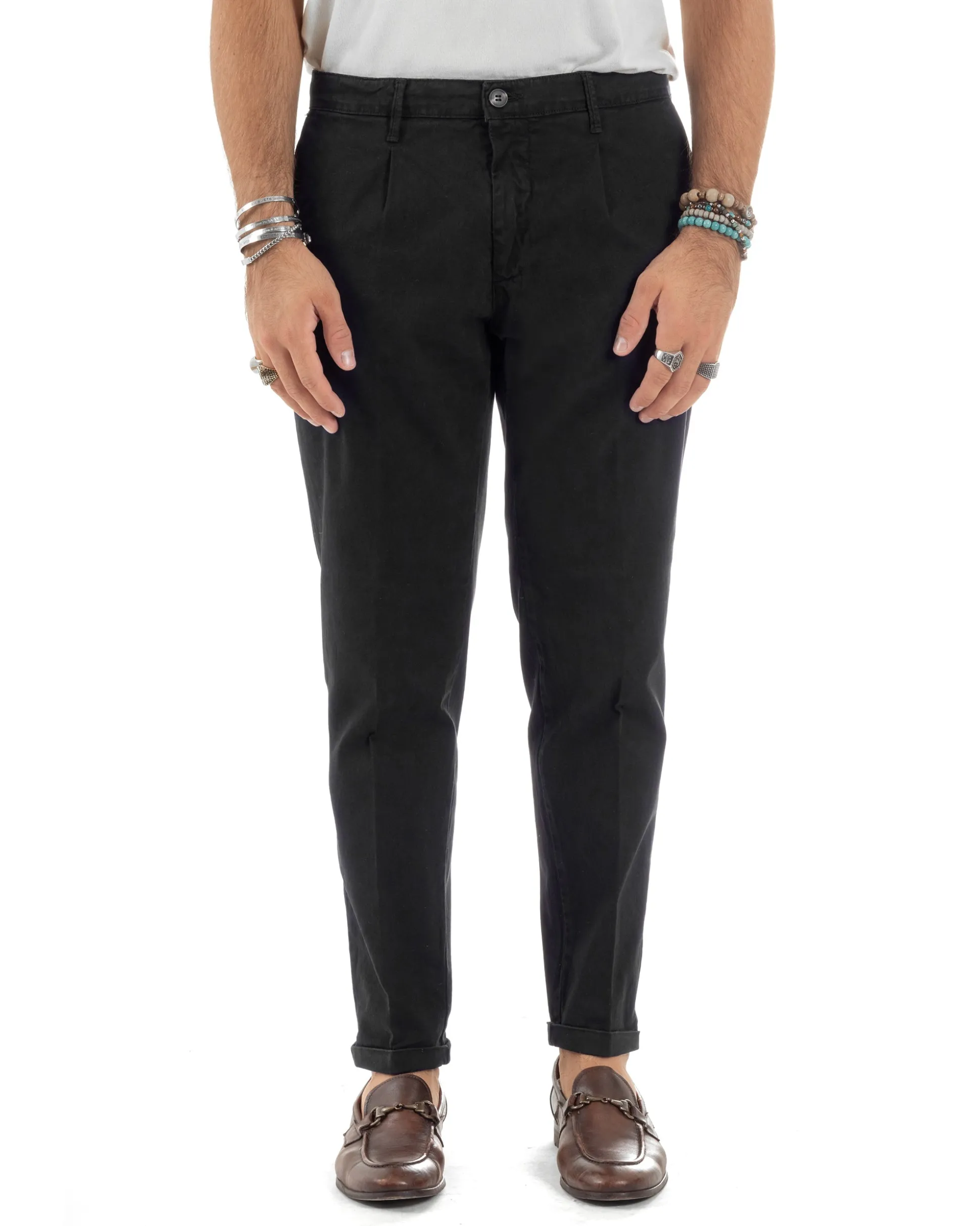 Pantaloni Uomo Tasca America Chinos Cotone Invernale Capri Basic Sartoriale Slim Fit Casual Nero GIOSAL-P6180A