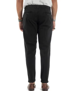 Pantaloni Uomo Tasca America Chinos Cotone Invernale Capri Basic Sartoriale Slim Fit Casual Nero GIOSAL-P6180A