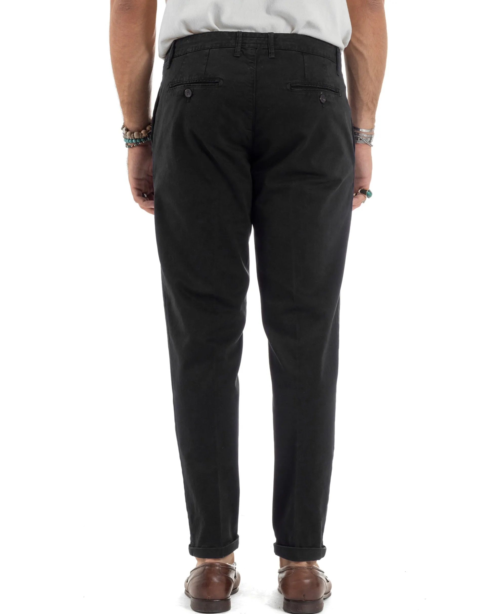 Pantaloni Uomo Tasca America Chinos Cotone Invernale Capri Basic Sartoriale Slim Fit Casual Nero GIOSAL-P6180A