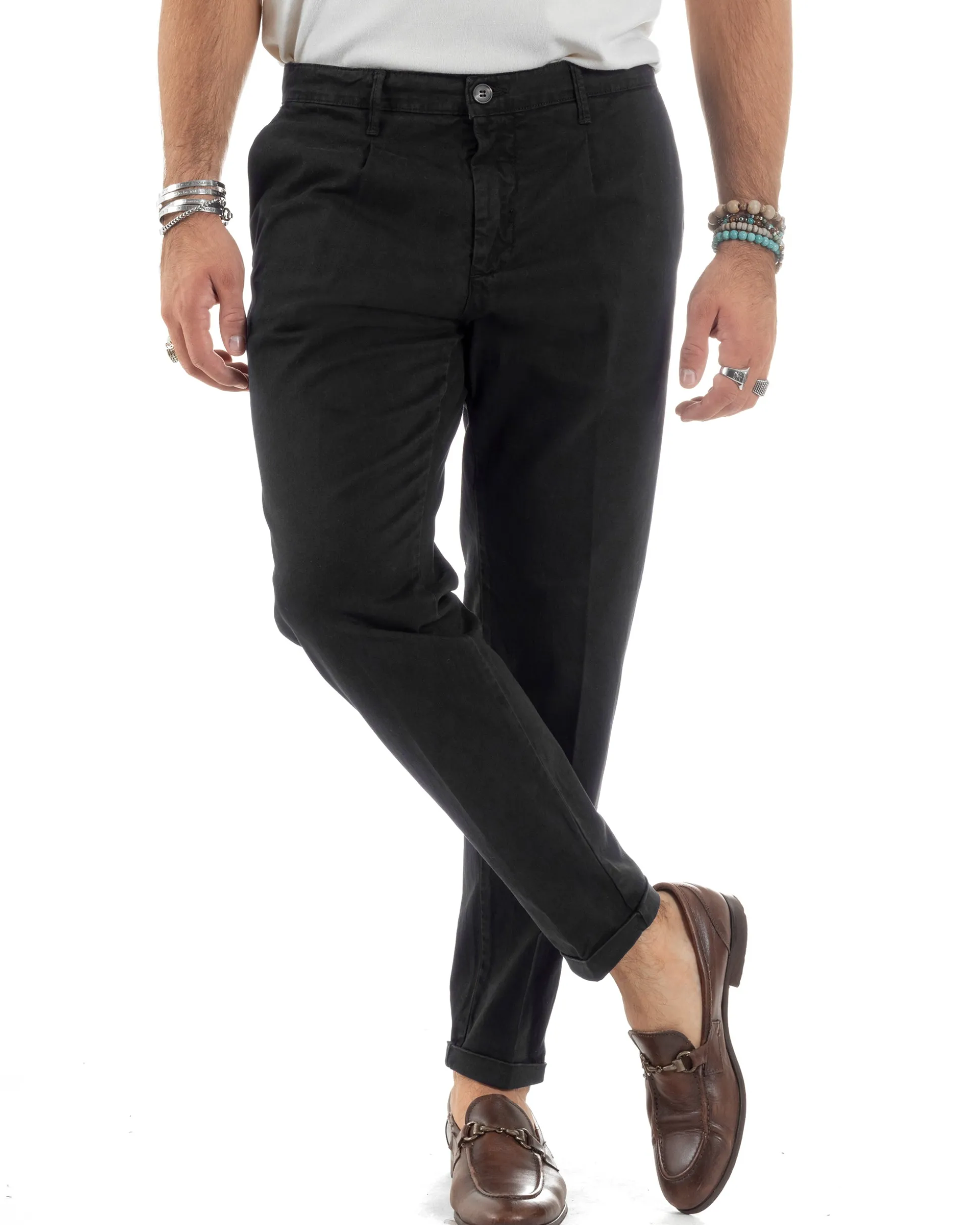 Pantaloni Uomo Tasca America Chinos Cotone Invernale Capri Basic Sartoriale Slim Fit Casual Nero GIOSAL-P6180A