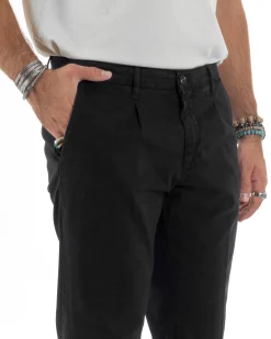 Pantaloni Uomo Tasca America Chinos Cotone Invernale Capri Basic Sartoriale Slim Fit Casual Nero GIOSAL-P6180A