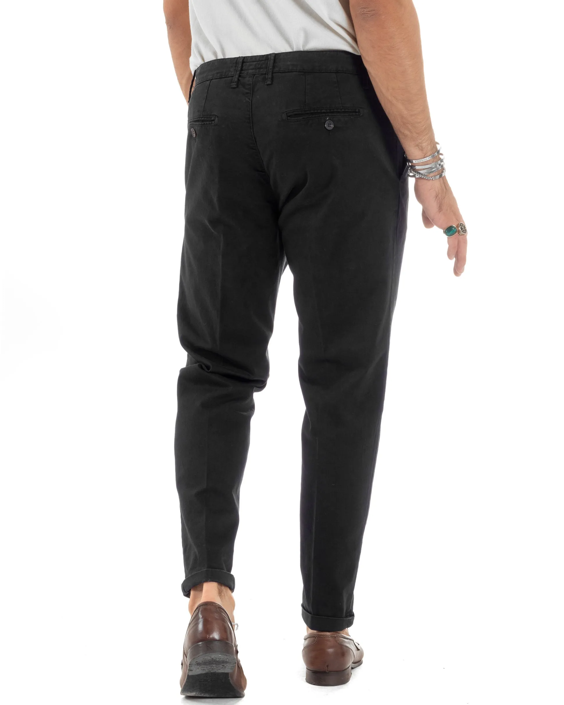 Pantaloni Uomo Tasca America Chinos Cotone Invernale Capri Basic Sartoriale Slim Fit Casual Nero GIOSAL-P6180A