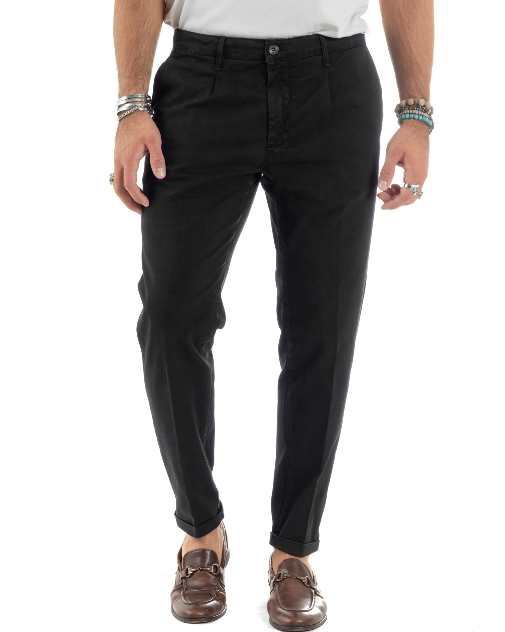 Pantaloni Uomo Tasca America Chinos Cotone Invernale Capri Basic Sartoriale Slim Fit Casual Nero GIOSAL-P6180A