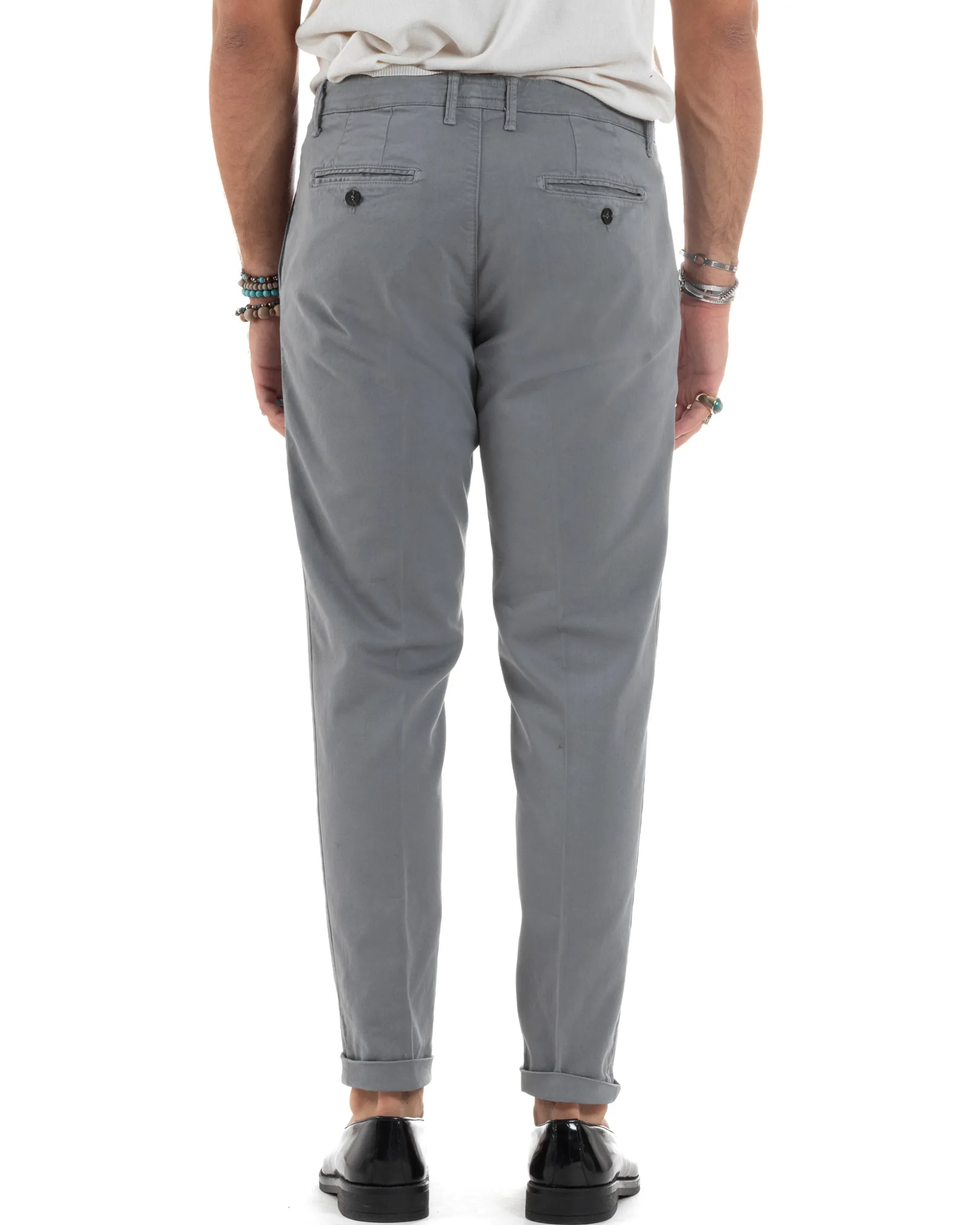 Pantaloni Uomo Tasca America Chinos Cotone Invernale Capri Basic Sartoriale Slim Fit Casual Grigio GIOSAL-P6182A