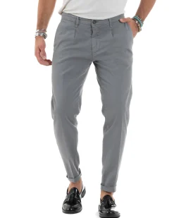 Pantaloni Uomo Tasca America Chinos Cotone Invernale Capri Basic Sartoriale Slim Fit Casual Grigio GIOSAL-P6182A