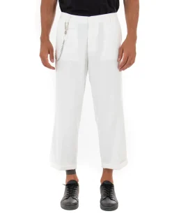 Pantaloni Uomo Tasca America Corto Ampio Boot Cut Taschino Bianco GIOSAL-P5103A
