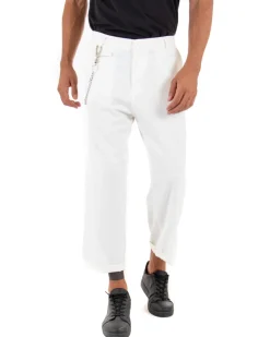 Pantaloni Uomo Tasca America Corto Ampio Boot Cut Taschino Bianco GIOSAL-P5103A