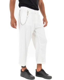 Pantaloni Uomo Tasca America Corto Ampio Boot Cut Taschino Bianco GIOSAL-P5103A