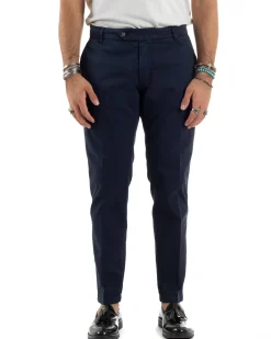 Pantaloni Uomo Tasche America Abbottonatura Allungata Cotone Invernale Capri Slim Blu P6176A