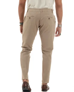 Pantaloni Uomo Tasche America Abbottonatura Allungata Cotone Invernale Capri Slim Beige P6174A