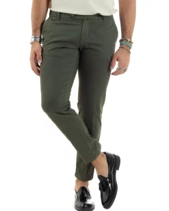 Pantaloni Uomo Tasche America Abbottonatura Allungata Cotone Invernale Capri Slim Verde P6177A