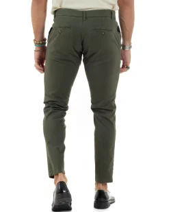 Pantaloni Uomo Tasche America Abbottonatura Allungata Cotone Invernale Capri Slim Verde P6177A