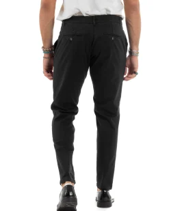 Pantaloni Uomo Tasche America Abbottonatura Allungata Cotone Invernale Capri Slim Nero P6172A