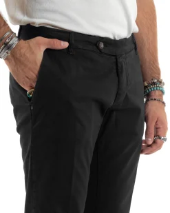 Pantaloni Uomo Tasche America Abbottonatura Allungata Cotone Invernale Capri Slim Nero P6172A